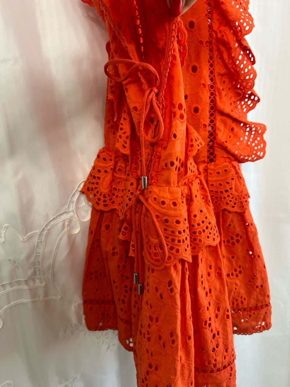 Zimmermann Marisol Eyelet Dress Tomato Orange Ruffle Lace Mini Dress Resort S - Picture 8 of 13